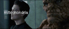 the word mitochondria that is on a person 's face