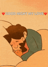 a cartoon of a man and woman sleeping with the words good night my love