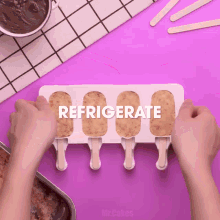 the word refrigerate that is on a purple surface