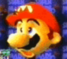a close up of a cartoon character 's head with a red hat .
