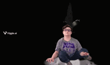 a young man wearing glasses and a purple shirt with the word viggle.ai on it