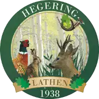 a green circle with a deer and a pheasant in it
