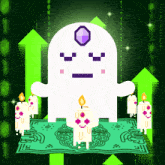 a cartoon of a ghost surrounded by candles with u on them