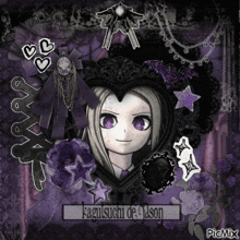 a picture of a girl with purple eyes and the name kagustuchi de jason