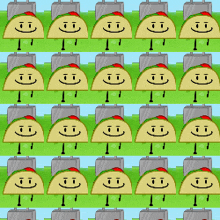 a repeating pattern of tacos with faces and arms