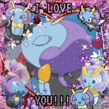 a collage of pokemon with the words i love you written in black