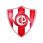 a red and white shield with the letter p in the center