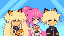 a cartoon drawing of a girl with cat ears and a boy
