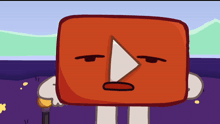 a cartoon drawing of a red square with a white triangle on its face