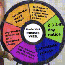 a person is holding a wheel that says excuses wheel on it