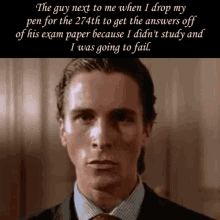 a man in a suit and tie is looking at the camera with a quote behind him .