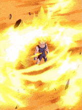 a cartoon character is surrounded by a circle of yellow fire
