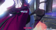 a woman in a red dress is being attacked by a monster and says eat lead