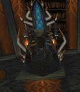 a computer generated image of a throne with candles on it