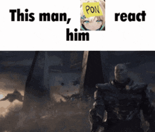 a man with a sign on his head that says " pon "