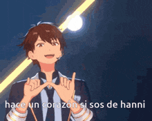 a man in a suit is making a peace sign with his hands