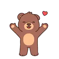 a brown teddy bear with its arms outstretched and a red heart in its paw