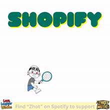 a cartoon of a girl holding a book and the word shopify