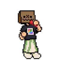 a pixel art drawing of a person wearing a bag on their head .