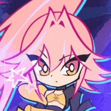 a cartoon character with pink hair and a star in her hand