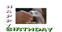 a happy birthday card with a picture of a person holding a coin