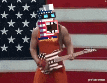 a man in an american flag outfit is playing a guitar