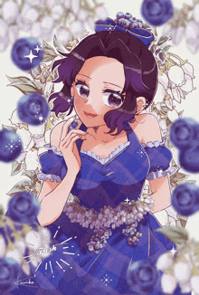 Shinyu Wearing Her Blueberry Fruity Dress While Smiling GIF