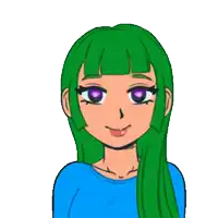 a cartoon drawing of a girl with green hair and earrings
