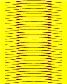a yellow background with red lines on it that looks like an optical illusion .