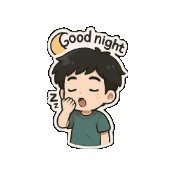a sticker of a boy yawning with the words `` good night '' written above him .