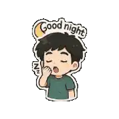 a sticker of a boy yawning with the words `` good night '' written above him .