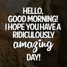 a poster that says " hello good morning ! i hope you have a ridiculously amazing day ! "