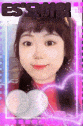 a picture of a girl in a pink frame with the word es on top