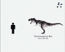a drawing of a man and a dinosaur with the name tyrannosaurus-rex