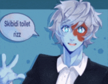 a person with a speech bubble saying skibidi toilet rizz