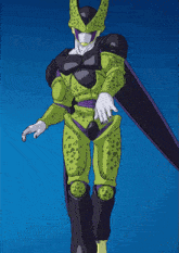 a cartoon character in a green and purple outfit is waving his hand