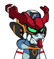 a cartoon drawing of a robot with horns on its head