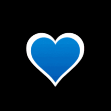 a blue heart on a black background with a white outline