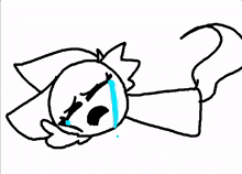 a black and white drawing of a crying cat with a question mark behind it .