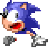 a pixel art drawing of sonic the hedgehog with his mouth open