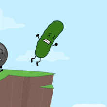 a bomb and a pickle are on a cliff