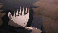 a close up of a person 's face in a pixelated anime .