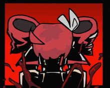 a drawing of a girl with pink hair and a white bow on her head