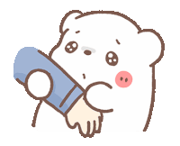 a cartoon bear is holding a person 's hand in its mouth