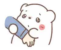 a cartoon bear is holding a person 's hand in its mouth