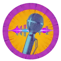 an illustration of a microphone in a purple circle