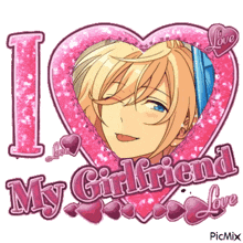a picture of a boy in a pink heart that says i love my girlfriend love