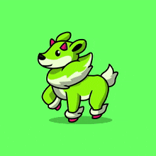 a cartoon illustration of a green and white deer with trees on its antlers