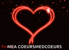 a red heart on a black background with mea coeursmedcoeurs below it