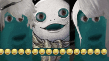 a picture of a cartoon character with a bunch of smiley faces behind him